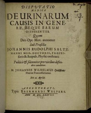 Disputatio Medica De Urinarum Causis In Genere, Deque Earum Differentiis
