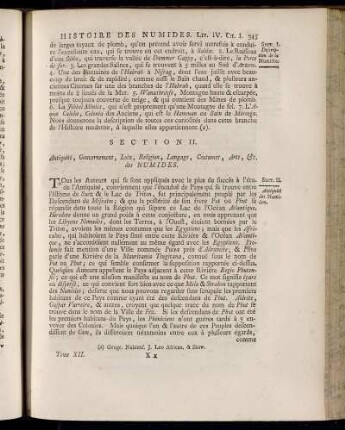 Section II. Antiquitè, Gouvernement, Loix, Religion, Langage, Coutumes, Arts, &etc. des Numides.