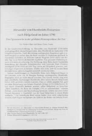 Alexander von Humboldts Exkursion nach Helgoland im Jahre 1790 : Eine Spurensuche in der gelehrten Korrespondenz der Zeit