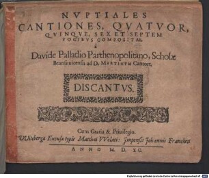 NVPTIALES CANTIONES, QVATVOR, QVINQVE, SEX ET SEPTEM VOCIBVS COMPOSITAE