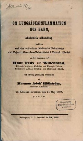 Om lungsäcksinflammation hos barn, Akad. Afhandl.