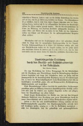 Staatsbürgerliche Erziehung durch den Deutsch- und Geschichtsunterricht in der Volksschule