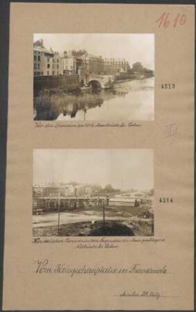 Von den Franzosen zerstörte Maasbrücke bei Sedan