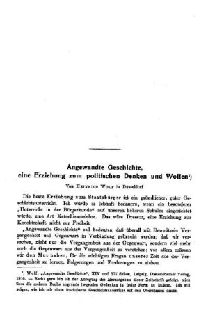 Angewandte Geschichte, eine Erziehung zum politischen Denken und Wollen