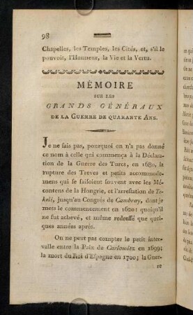 98-264, Mémoire sur les Grands Généraux de la Guerre de Quarante Ans..