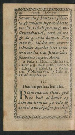 III. Oratiun per üna buna fin.