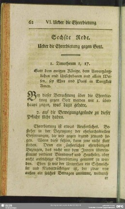 Sechste Rede. Ueber die Ehrerbietung gegen Gott