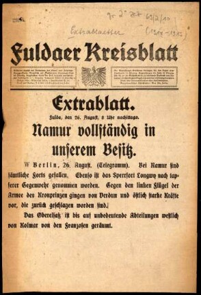 1914: Fuldaer Kreisblatt / Extrablatt