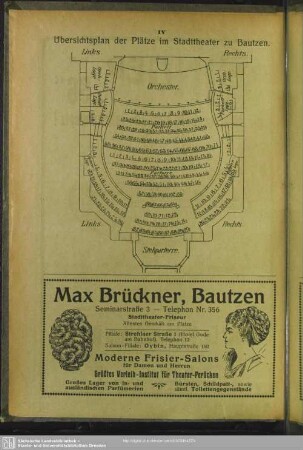 Übersichtsplan der Plätze im Stadttheater zu Bautzen