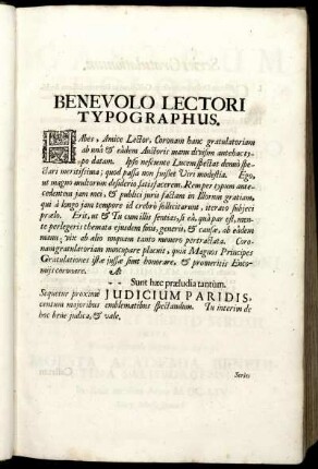 Benevolo Lectori Typographus.