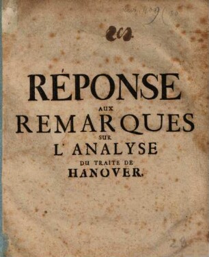 Réponse aux Remarques sur l'analyse du traité de Hanover