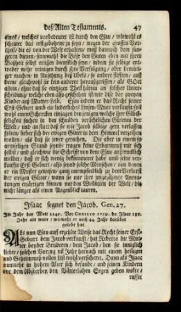 Isaac segnet den Jacob. Gen. 27.