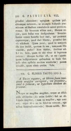 VII. C. Plinius Tacito Suo S.