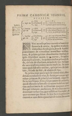 Primae Canonicae Joannis, Divisio.