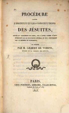 Procédure contre l'institut et les constitutions de Jésuites
