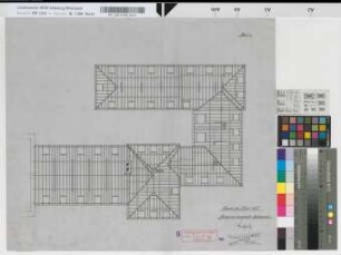[Empfangsgebäude auf Bahnhof Hamm], Blatt 6: Sparrenlage, M. 1:100 Hge, Sknr.: 2, Fanr.: 1, Bunr.: 12