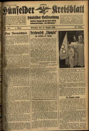 Erste Ausgabe vom Mittwoch, den 19. August 1936.