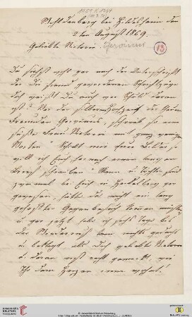 Nachlass Georg Gottfried Gervinus. Korrespondenz Carl und Sophie Oesterley/Georg Gottfried und Viktoria Gervinus: Brief von Sophie Oesterley an Viktoria Gervinus