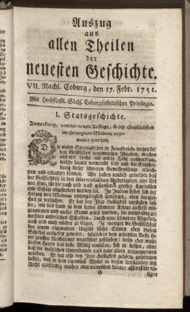 VII. Nachl. Coburg, den 17. Febr. 1751.
