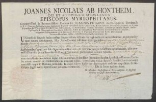 Zeugnis über die erste Tonsur des Johann Philipp Franz von Kesselstatt.
