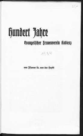 Hundert Jahre Evangelischer Frauenverein Koblenz