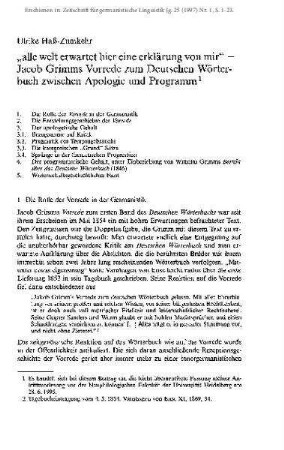 "alle welt erwartet hier eine erklärung von mir" - Jacob Grimms Vorrede zum Deutschen Wörterbuch zwischen Apologie und Programm