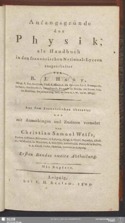 Bd. 1, Abtheilung 2: Anfangsgründe der Physik