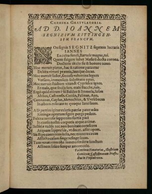 A2r-A4r, Carmina gratulatoria in honorem Johannis Segnizii