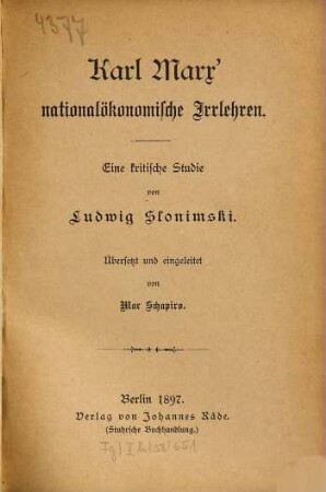 Karl Marx' nationalökonomische Irrlehren