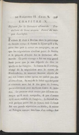 Chapitre X. Discours sur la littérature allemande. Traductions de livres anciens. Faveur du marquis Lucchesini