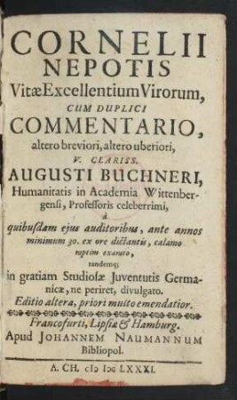 Cornelii Nepotis Vitae Excellentium Virorum