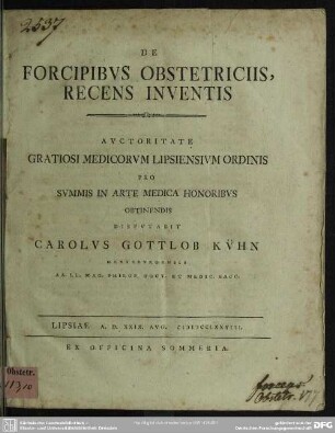 De Forcipibus Obstetriciis, Recens Inventis