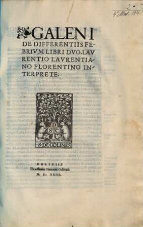 Galeni De Differentiis Febrivm Libri Dvo