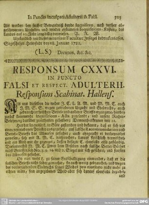 Responsum CXXVI. In Puncto Falsi Et Respect. Adulterii