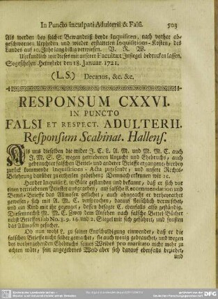 Responsum CXXVI. In Puncto Falsi Et Respect. Adulterii