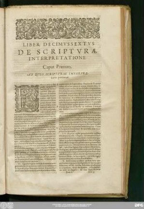 Liber Decimussextus De Scripturae Interpretatione.