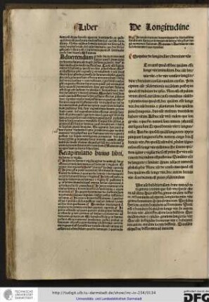 [D] eo autem quod est hoc quidem esse longe vite animalium, hoc autem brevis vite et de vite totaliter longitudine et brevitate considerandum causas...