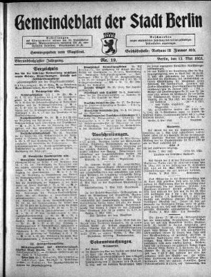 1923,19: Nr. 19, 13. Mai 1923