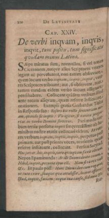 Cap. XXIV. De verbi inquam, inquis, inquit, tum positu, tum significatu quodam minus Latino.