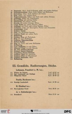 III. Gemälde, Radierungen, Stiche (Nr. 111 - 250)