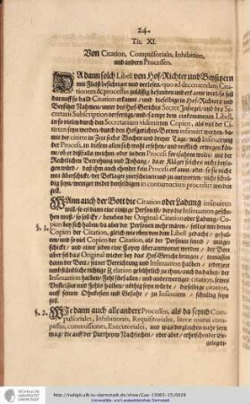 Tit. XI. Von Citation, Compulsorialn, Inhibition, und andern Processen.