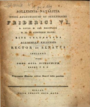 Proponuntur Historiae criticae Homeri initia quaedam