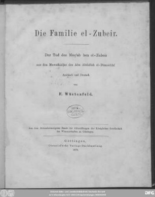 Die Familie el-Zubeir : der Tod des Muçʾab ben el-Zubeir