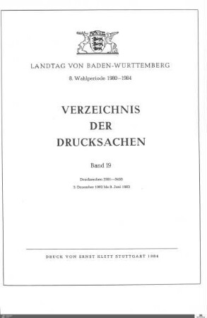 134: Landtag Baden-Württemberg, Beilagen, 1982-1983, Bd. 19