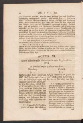 Actus VI. Vierte Nürnbergische Contravention und Tergiversation. 1693. die Burckmännische Eheleute betreffend.
