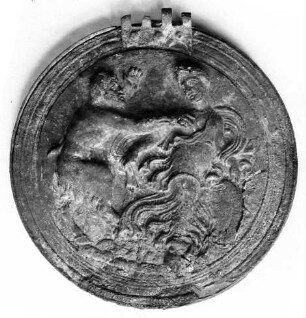 Griechischer Klappspiegel mit Pan und Mänade