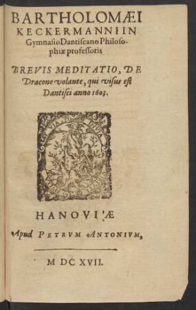 Brevis Meditatio de Dracone volante, qui visus est Dantisci anno 1603.