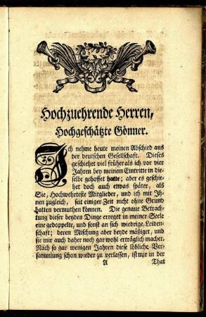 Hochzuehrende Herren, Hochgeschätzte Gönner.