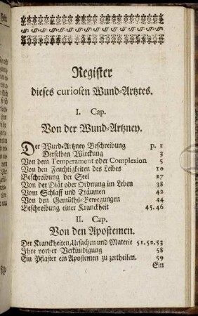 Register dieses curiosen Wund-Artztes.