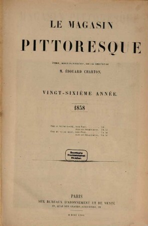 Le magasin pittoresque. 26. 1858